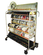 photo of a mobile reel rack with DIP attachment